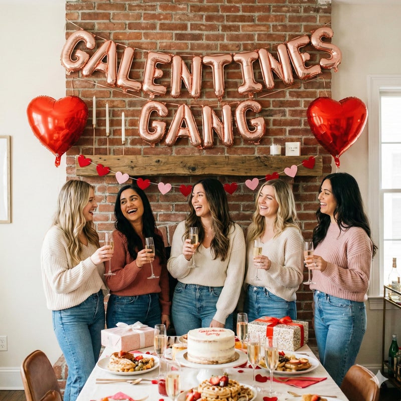 HALOGATE Galentines Day Decorations Setï¼ŒIncludes 16 inch Rose Gold Galentines Gang Letter Balloons Banner, Red Heart Foil Balloons, Felt Heart Garland Banner, Galentine's Party Decor,Valentine's Day Supplies - Image 4