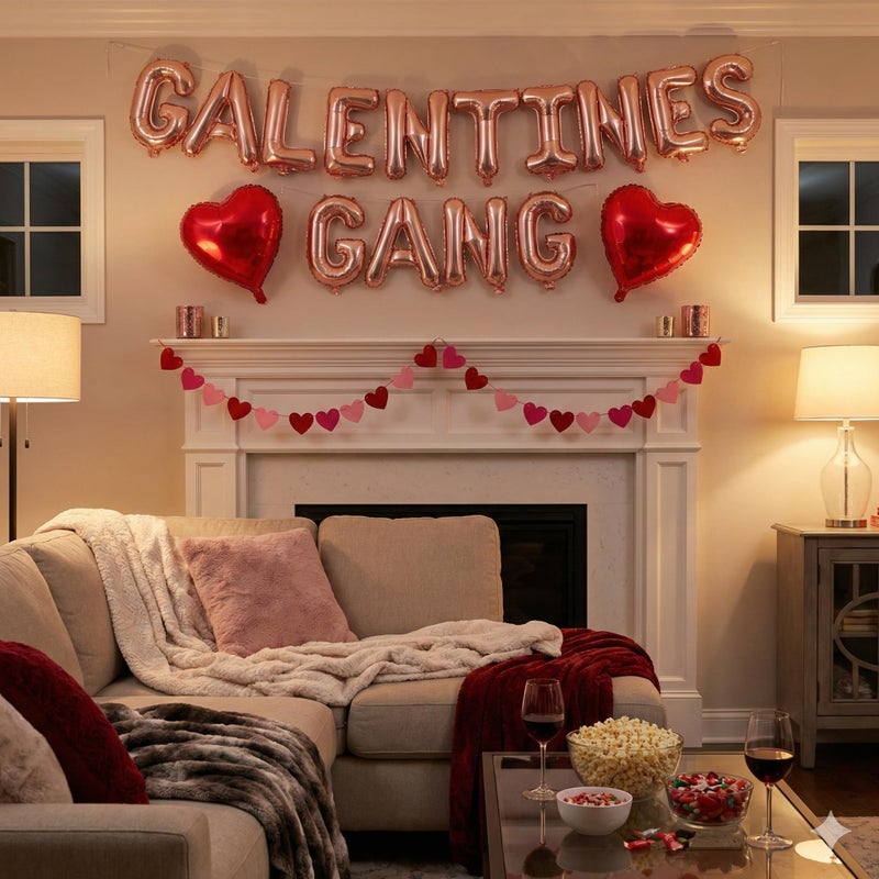 HALOGATE Galentines Day Decorations Setï¼ŒIncludes 16 inch Rose Gold Galentines Gang Letter Balloons Banner, Red Heart Foil Balloons, Felt Heart Garland Banner, Galentine's Party Decor,Valentine's Day Supplies - Image 3