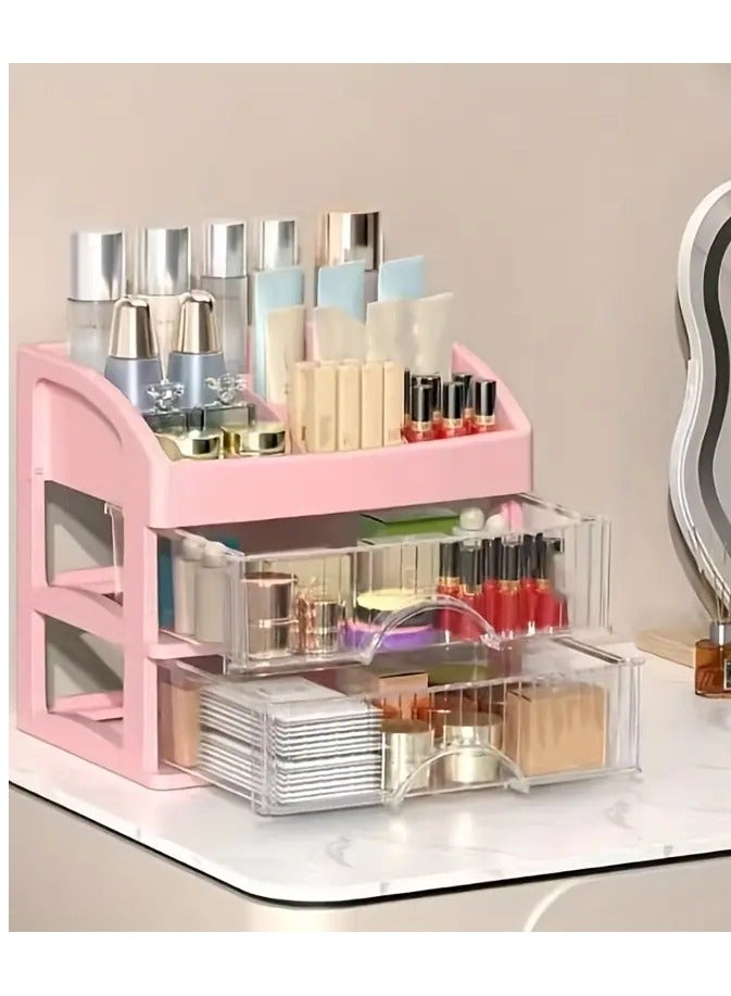 أوريتي منظم المكياج للغرور ، صندوق تخزين مكتب كبير السعة مع درج لخزانة الملابس ، الحمام & كونترتوب ، حامل كبير لمستحضرات التجميل ، العطور ، مستحضرات الاستحمام للعناية بالبشرة-وردي - Image 1