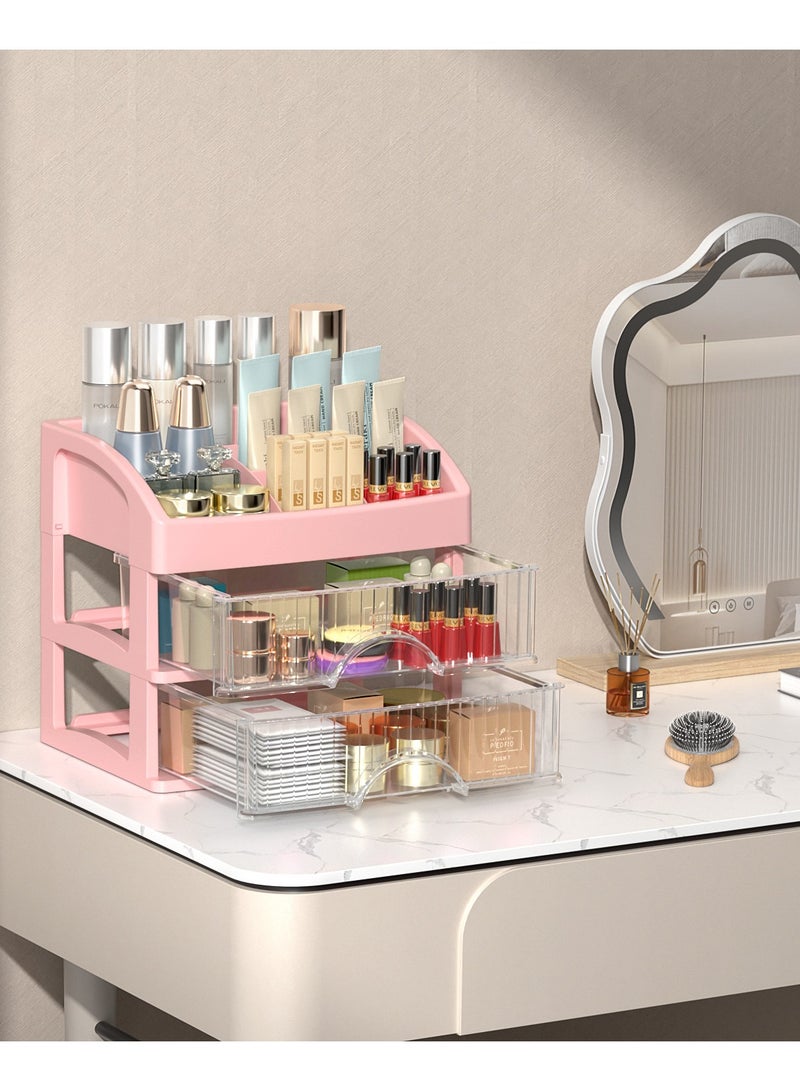 أوريتي منظم المكياج للغرور ، صندوق تخزين مكتب كبير السعة مع درج لخزانة الملابس ، الحمام & كونترتوب ، حامل كبير لمستحضرات التجميل ، العطور ، مستحضرات الاستحمام للعناية بالبشرة-وردي - Image 2