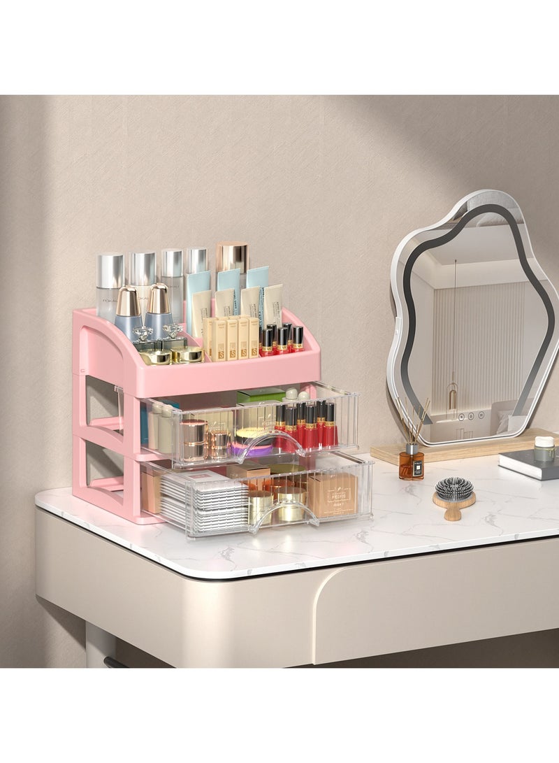 أوريتي منظم المكياج للغرور ، صندوق تخزين مكتب كبير السعة مع درج لخزانة الملابس ، الحمام & كونترتوب ، حامل كبير لمستحضرات التجميل ، العطور ، مستحضرات الاستحمام للعناية بالبشرة-وردي - Image 3