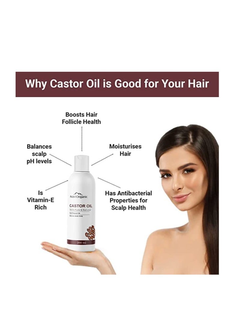 Aravi Organic - Aravi Organic Cold Pressed Castor Carrier Oil 200ml And Rosemary Essential Oil 15ml With Neem Wood Comb Pack of 3 - Image 1
