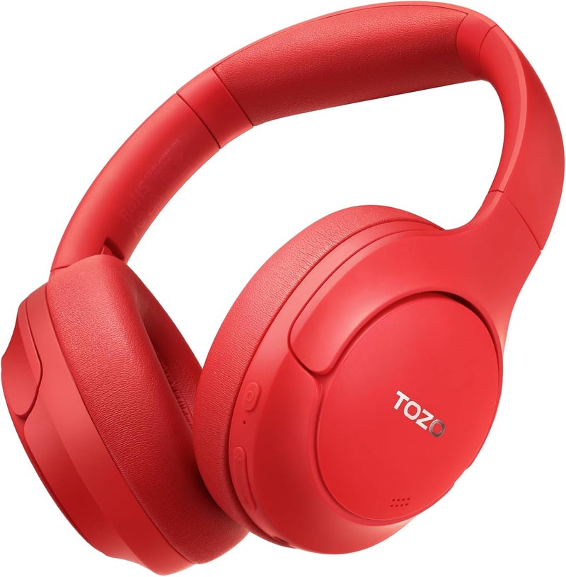 TOZO HT2 Hybrid Active Noise Cancelling Headphones, Wireless Over Ear Bluetooth Headphones, 60H Playtime, Hi-Res Audio Custom EQ via App Deep Bass Comfort Fit Ear Cups, for Home Office Travel Red - Image 1