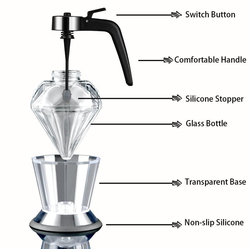 SEVIA SEVIA Diamond Shape Syrup Dispenser,Durable Dilute Honey Syrup Pot with Non-Slip Silicone Bottom Acrylic Base Perfect (200ML) For Olive Oil, Runny Honey, Syrup, Sauce Distribution - Image 5