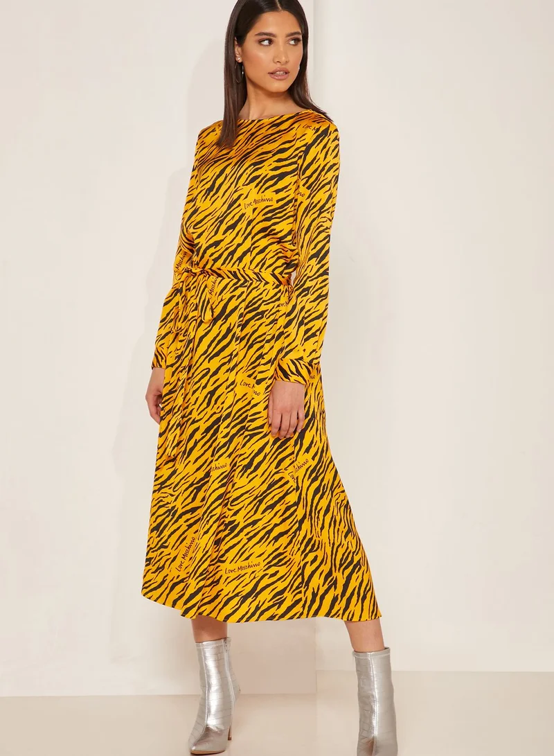 Love Moschino Logo Animal Print Pleated Maxi Dress
