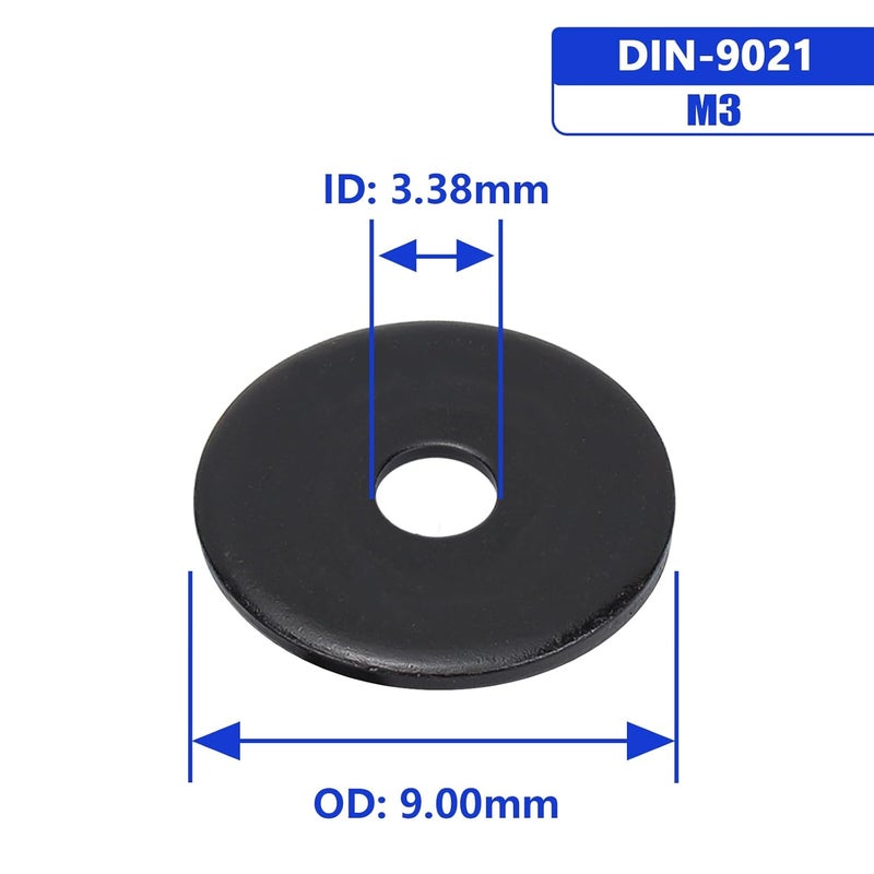 Instockbolts غسالة فندر سوداء M3 × 9 مم OD، 18-8 (304) من الفولاذ المقاوم للصدأ، غسالة مسطحة، 3 مم ID × 9 مم OD، 200 قطعة - Image 4