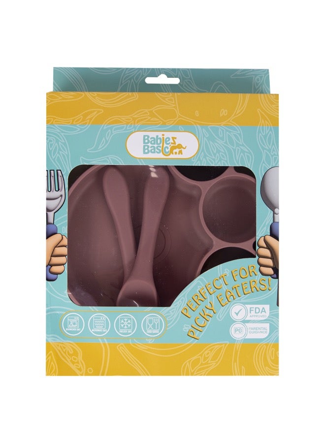 بابيز_بيسك مجموعة تغذية، 3 قطع، مجموعة سيليكون للتغذية الذاتية، سهلة الامساك، طبق سيليكون بوظيفة الشفط مع ملعقة وشوكة سيليكون. - Image 5