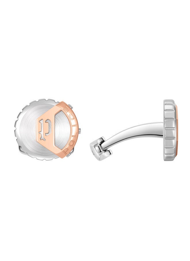 بوليس أزرار أكمام ميغاليثيك للرجال من الفولاذ المقاوم للصدأ بشعار ذهبي وردي - Image 2