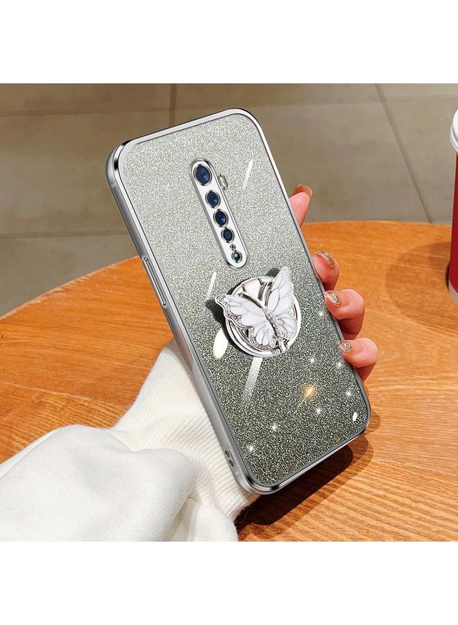 اس-توب جراب لهاتف OPPO Reno2، جراب هاتف TPU بحامل على شكل فراشة بلون متدرج لامع - Image 1