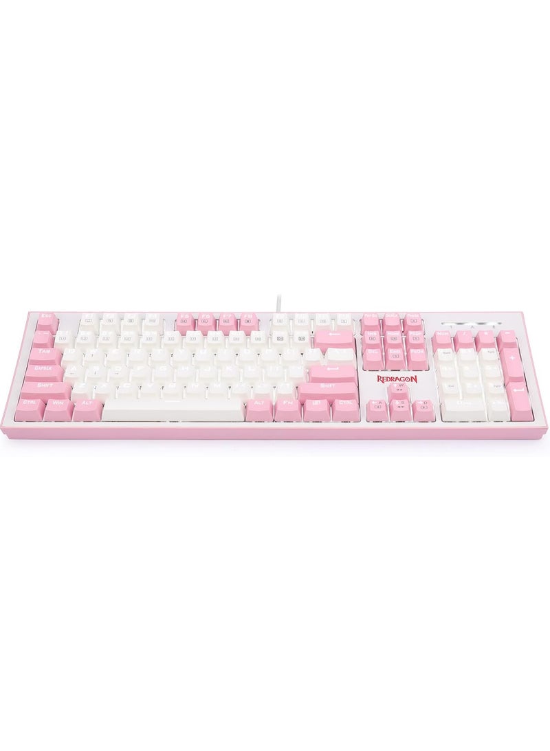 Redragon K623 HADES Dual Color Keys Mechanical Gaming Keyboard Single White LED + RGB Side Edge Backlit 104 Key Wired Computer Keyboard with Blue Switches for Windows PC || (White + Pink) - Image 2