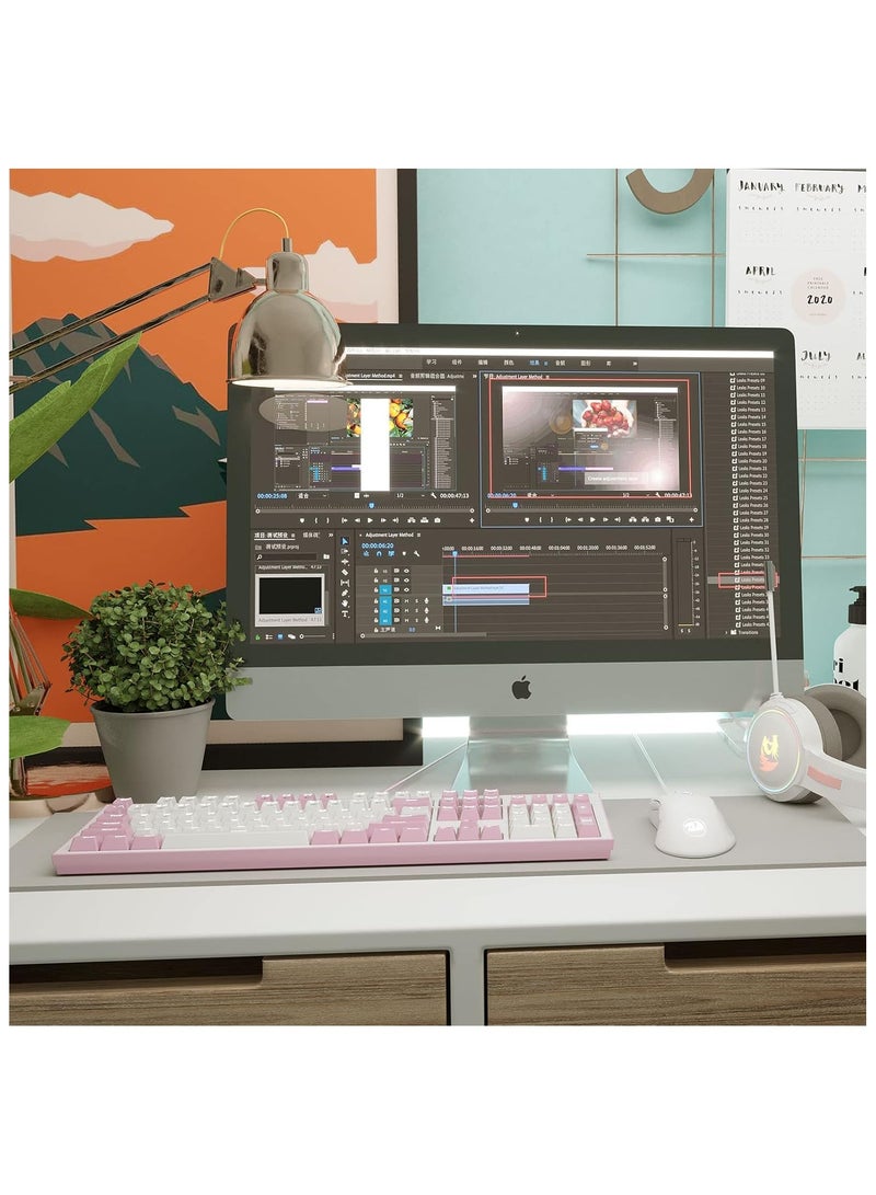 Redragon K623 HADES Dual Color Keys Mechanical Gaming Keyboard Single White LED + RGB Side Edge Backlit 104 Key Wired Computer Keyboard with Blue Switches for Windows PC || (White + Pink) - Image 3