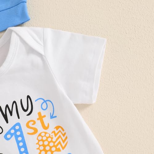Fuethsuy My 1st Easter Newborn Baby Boy Clothes Letter Rabbit Print Crewneck Romper Carrot Bunny Pants Set 3Pcs Spring Outfit (Blue, 0-3 Months) - Image 5
