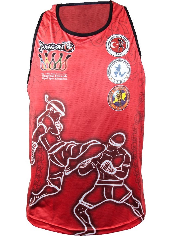 Dragon Muay Thai Federation Logo Digital Printed Athlete-Red  - Image 1