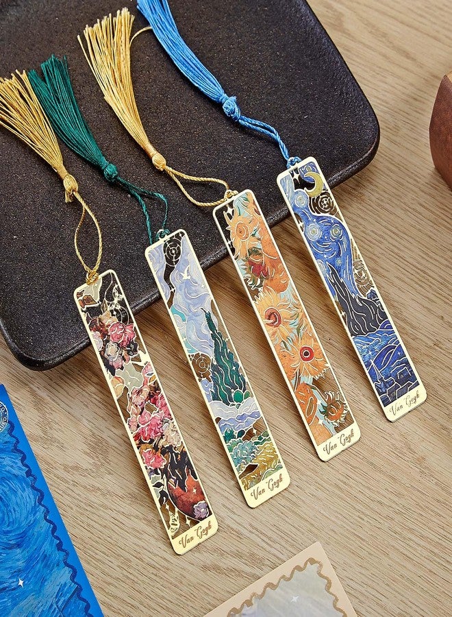 Molishan Metal Bookmark 4pcs with Tassel - Oil Painting Style Van Gogh Monet Cute Book Marks for Reading Women Men Teens Book Lovers Gifts - Image 1