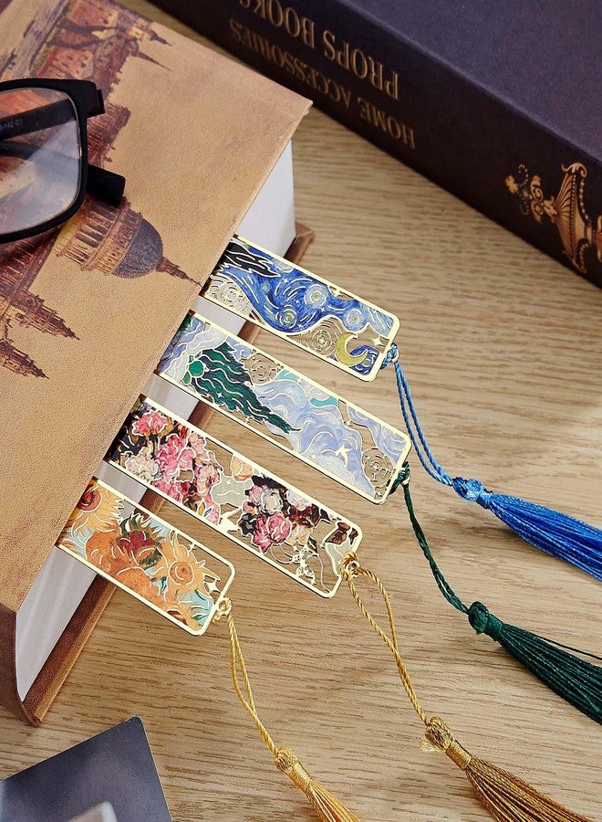 Molishan Metal Bookmark 4pcs with Tassel - Oil Painting Style Van Gogh Monet Cute Book Marks for Reading Women Men Teens Book Lovers Gifts - Image 2