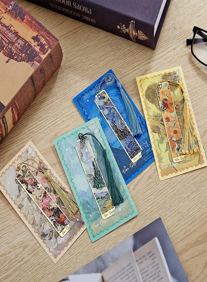 Molishan Metal Bookmark 4pcs with Tassel - Oil Painting Style Van Gogh Monet Cute Book Marks for Reading Women Men Teens Book Lovers Gifts - Image 3