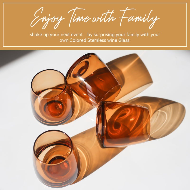 Cyrelwing Brown Stemless Wine Glasses Set 6-Colorful Wine Glasses Stemless for Wine water,whiskies, juices, cocktails,Unique Gifts for Mother day Birthday Wedding Party - Image 3