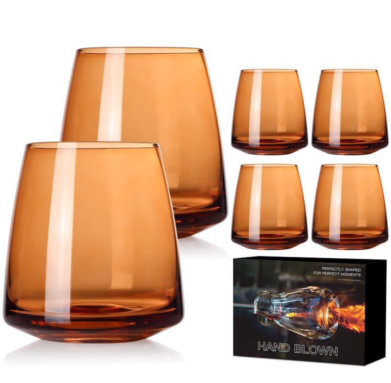 Cyrelwing Brown Stemless Wine Glasses Set 6-Colorful Wine Glasses Stemless for Wine water,whiskies, juices, cocktails,Unique Gifts for Mother day Birthday Wedding Party - Image 1