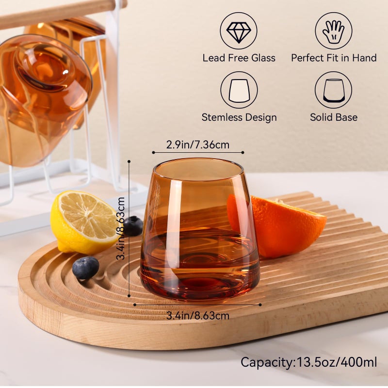 Cyrelwing Brown Stemless Wine Glasses Set 6-Colorful Wine Glasses Stemless for Wine water,whiskies, juices, cocktails,Unique Gifts for Mother day Birthday Wedding Party - Image 4