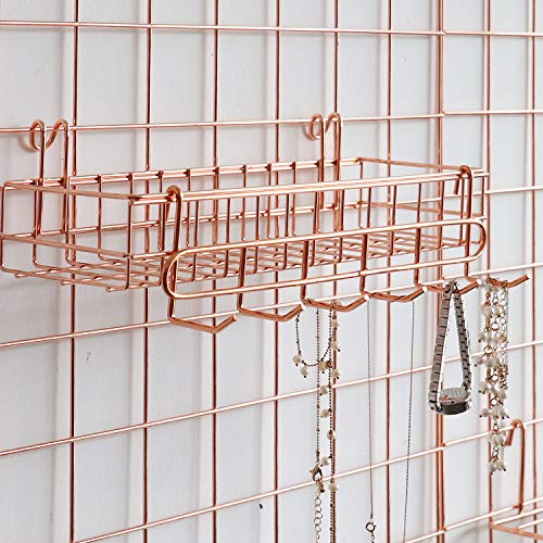FRIADE Wall Grid Panel for Photo Display,Wall Storage Organizer ,5 Metal Clips & 3 S Hooks & 4 Nails & 4 Plastic Hanging Buckles and 4 Screws Offered,Size 17.5" x 11.8",2 Pack(Rose Gold) - Image 4