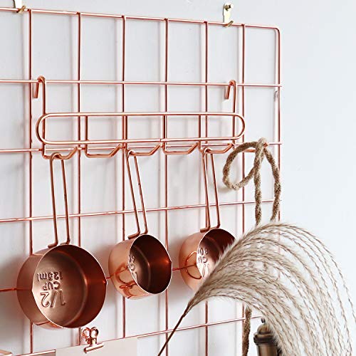 FRIADE Wall Grid Panel for Photo Display,Wall Storage Organizer ,5 Metal Clips & 3 S Hooks & 4 Nails & 4 Plastic Hanging Buckles and 4 Screws Offered,Size 17.5" x 11.8",2 Pack(Rose Gold) - Image 5