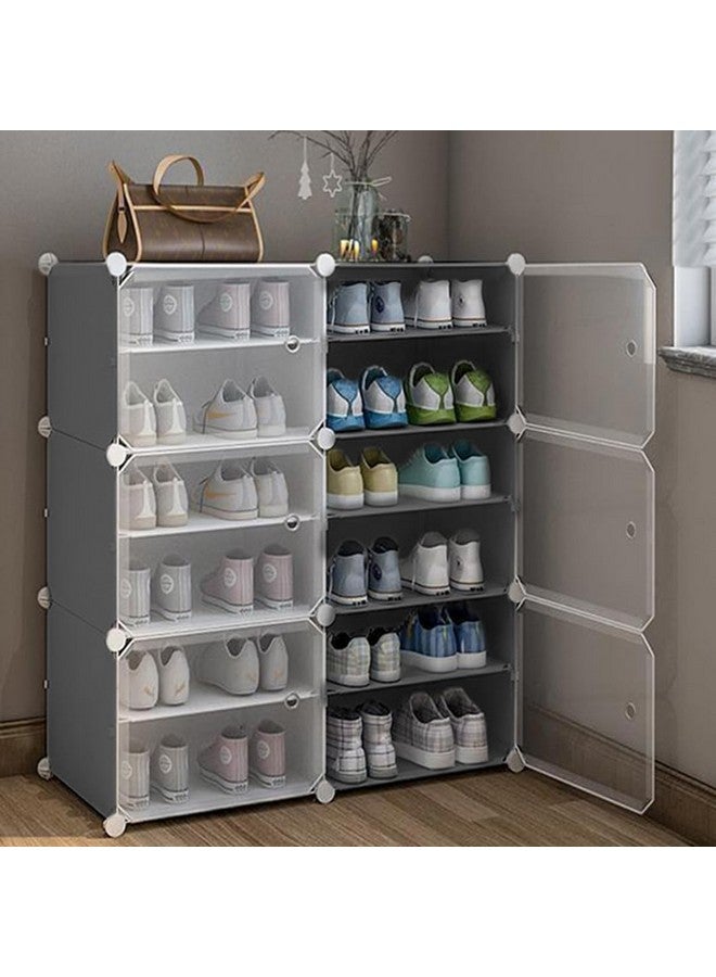 AYSIS Portable Plastic Shoe Rack Organizer with Door, 30 Pairs Shoe Storage Cabinet Easy Assembly, Adjustable Shoe Storage Organizer Stackable Detachable Shoe Rack DIY (12-Layer-6-Door, Grey) - Image 1
