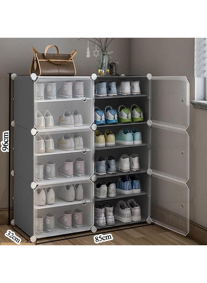 AYSIS Portable Plastic Shoe Rack Organizer with Door, 30 Pairs Shoe Storage Cabinet Easy Assembly, Adjustable Shoe Storage Organizer Stackable Detachable Shoe Rack DIY (12-Layer-6-Door, Grey) - Image 2
