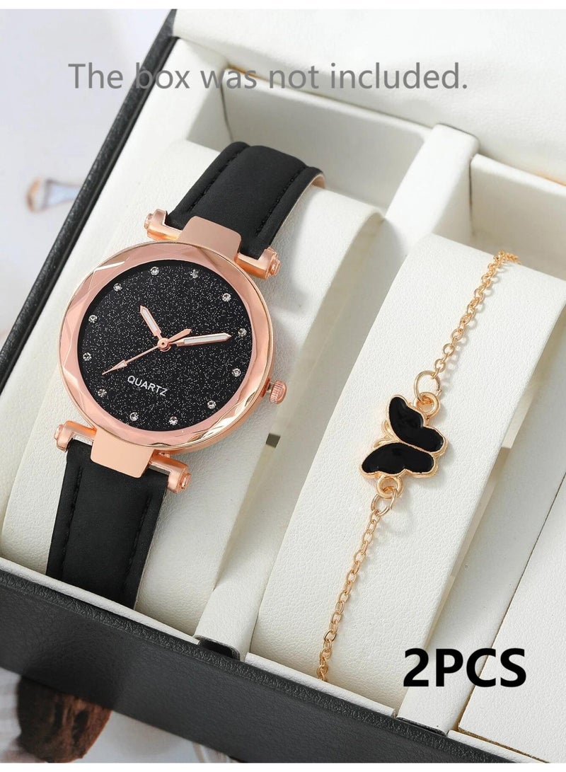 كوارتز مجموعة ساعات جلدية نسائية - تصميم كلاسيكي أنيق للملابس الرسمية والكاجوال - هدية أنيقة لساعة يد نسائية لها - Image 1