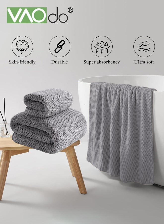 فاو دو مجموعة من 2 قطعة من مناشف الحمام، منشفة حمام خفيفة الوزن منسوجة بحياكة كابل، منشفة فائقة النعومة وذات قدرة امتصاص عالية 35*75 سم ومنشفة حمام 70*140 سم - Image 2