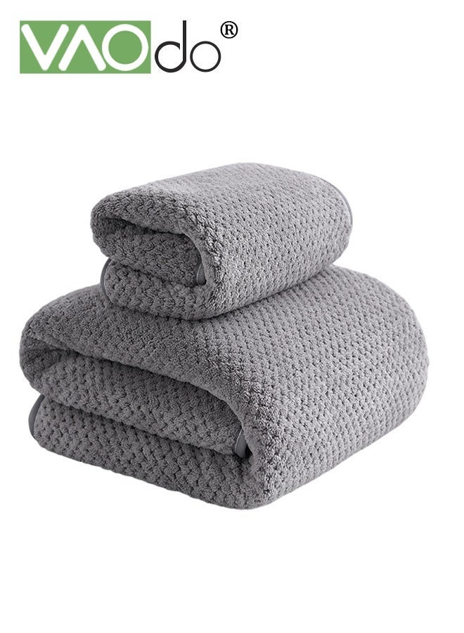 فاو دو مجموعة من 2 قطعة من مناشف الحمام، منشفة حمام خفيفة الوزن منسوجة بحياكة كابل، منشفة فائقة النعومة وذات قدرة امتصاص عالية 35*75 سم ومنشفة حمام 70*140 سم - Image 1