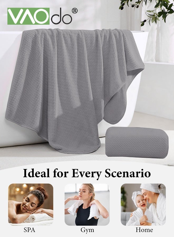 فاو دو مجموعة من 2 قطعة من مناشف الحمام، منشفة حمام خفيفة الوزن منسوجة بحياكة كابل، منشفة فائقة النعومة وذات قدرة امتصاص عالية 35*75 سم ومنشفة حمام 70*140 سم - Image 5