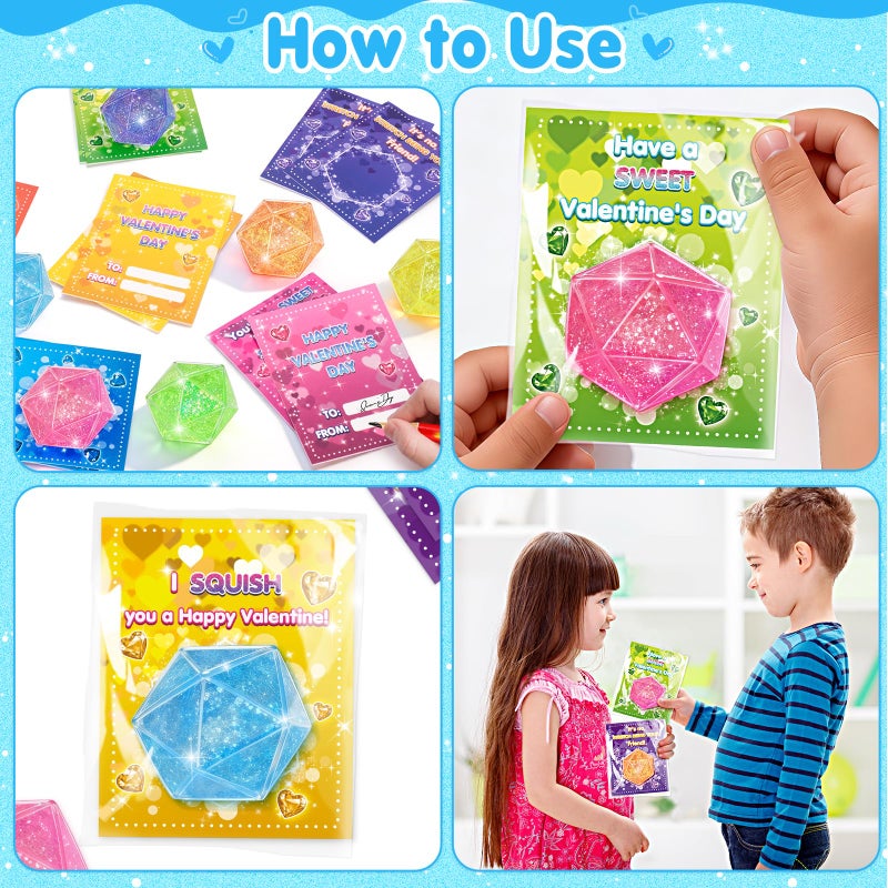 BAYSING Valentines Day Cards for Kids School, 24 Pack Glitter Stress Relief Squeeze Toys, Valentine Day Party Favors for Boys Girls, Ideal Exchange Cards for Classroom - Image 3