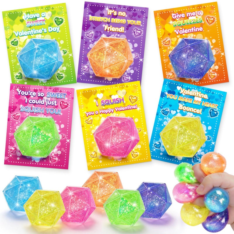 BAYSING Valentines Day Cards for Kids School, 24 Pack Glitter Stress Relief Squeeze Toys, Valentine Day Party Favors for Boys Girls, Ideal Exchange Cards for Classroom - Image 1