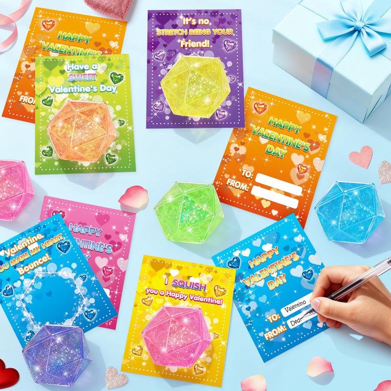 BAYSING Valentines Day Cards for Kids School, 24 Pack Glitter Stress Relief Squeeze Toys, Valentine Day Party Favors for Boys Girls, Ideal Exchange Cards for Classroom - Image 4