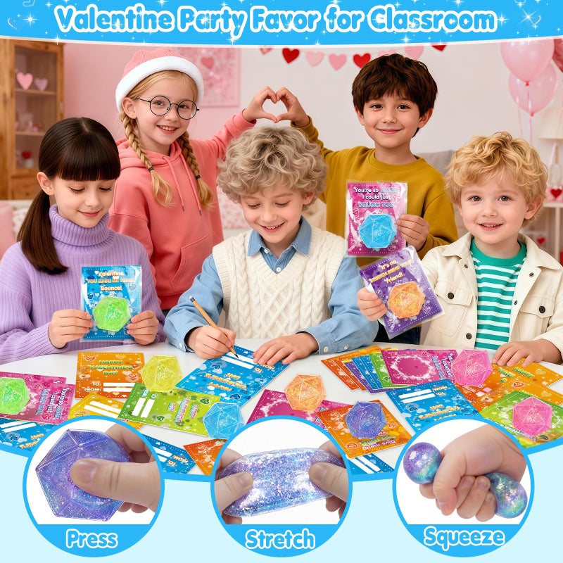 BAYSING Valentines Day Cards for Kids School, 24 Pack Glitter Stress Relief Squeeze Toys, Valentine Day Party Favors for Boys Girls, Ideal Exchange Cards for Classroom - Image 5