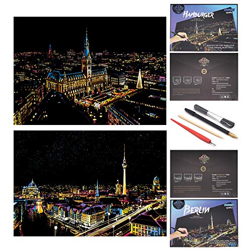 BOTEEN Scratch Rainbow Painting Art PaperScratch Sketch Art for AdultsScratch Painting Creative Gift Engraving Art Craft SetSketch Pad DIY Scratchboard with 4 Tools16x11German Series - Image 1