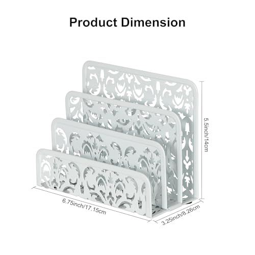 EasyPAG 2 Pack Mail Organizer with Hollow Floral Design, Metal Desktop Letter Sorter – 3 Compartments, No Assembly, Anti-Slip Feet for Office/Home Desk, White - Image 5