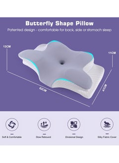 Alruht Butterfly Shape Cervical Pillow for Shoulder and Neck Pain Relief, Memory Foam Neck Pillow, Ergonomic Orthopedic Neck Support Pillow for Side Back Stomach Sleeping with Washable Cover (Grey)  - Image 2