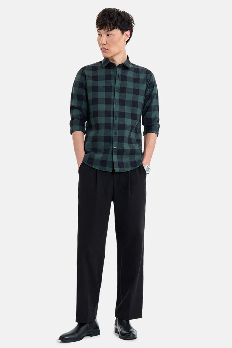 سنيتش Olive Checkered Long Sleeve Slim Fit Shirt