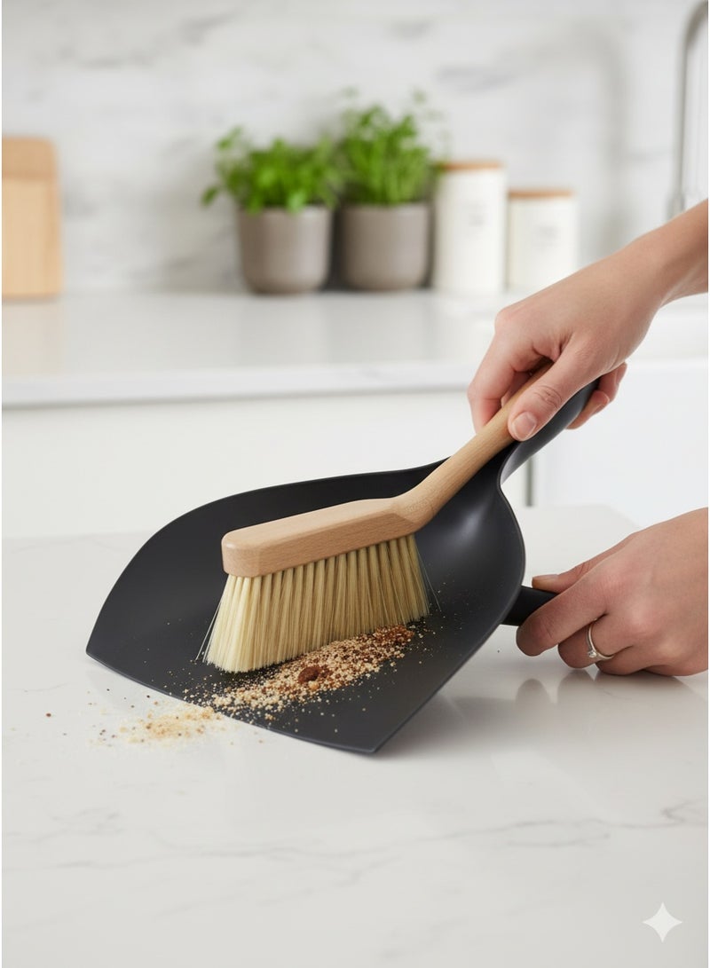 Premium Wooden Handle Dustpan and Brush Set for Home & Kitchen Cleaning - Image 3