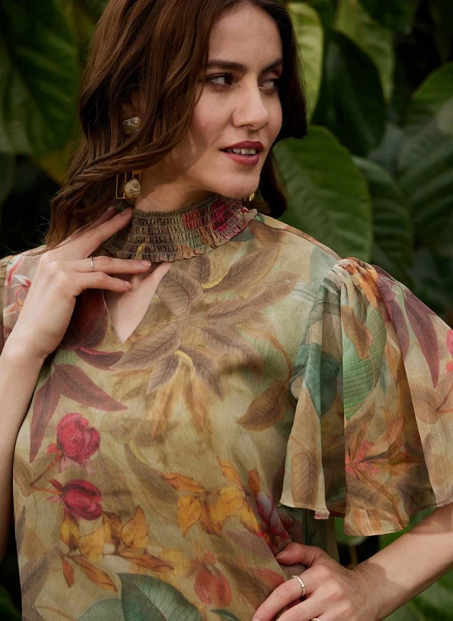 ساسافراس Floral Printed Cut-Out Mini Dress for Women