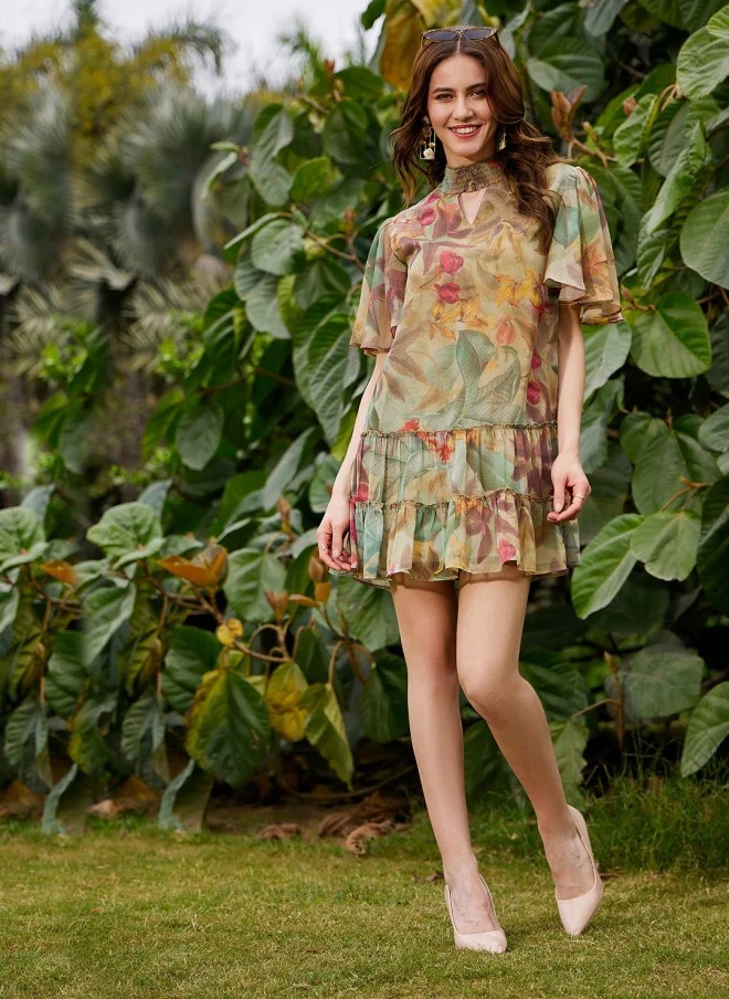 ساسافراس Floral Printed Cut-Out Mini Dress for Women