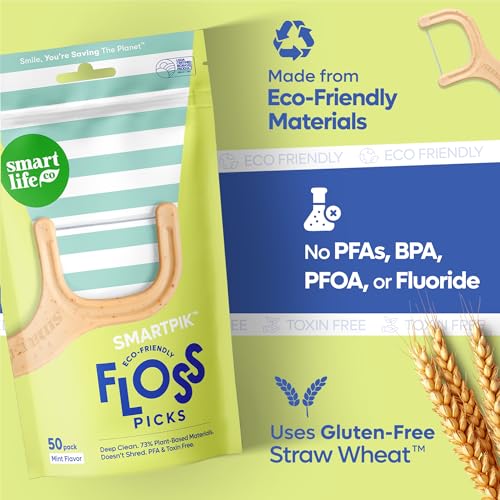 SmartLifeco Eco-Friendly Dental Floss Picks (200ct) - Flossers Made with Straw Wheat Blend, Superior Anti-Shred Thread for Tight Gaps, Tooth Pick Stick for Adults, Soft on Gum & Teeth, Vegan, Mint - Image 4