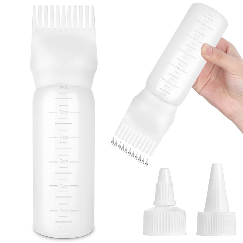 FXSPLCZ Root Comb Applicator Bottle Oil Applicator for Hair Dye Hair Oiling Bottle with 2 Type Caps and Graduated Scale (White) - Image 1