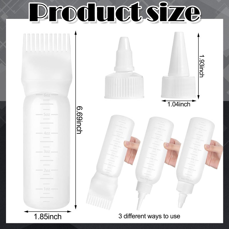 FXSPLCZ Root Comb Applicator Bottle Oil Applicator for Hair Dye Hair Oiling Bottle with 2 Type Caps and Graduated Scale (White) - Image 2