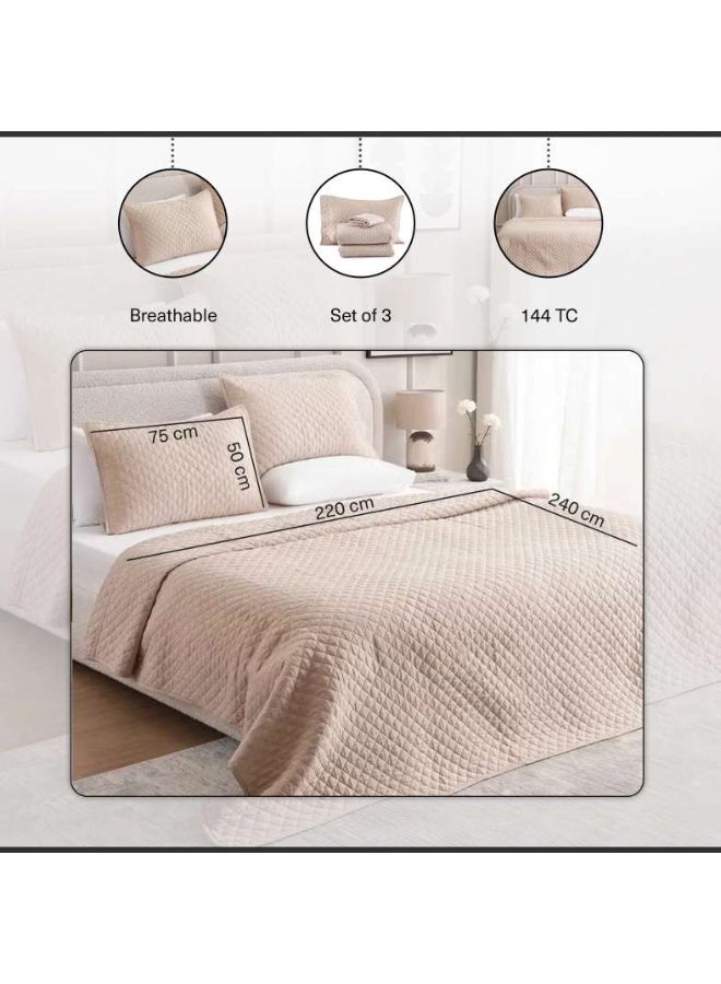 Pan Home Vintage Diamond 3-piece Bedspread Set 220x240cm - Beige - Image 5