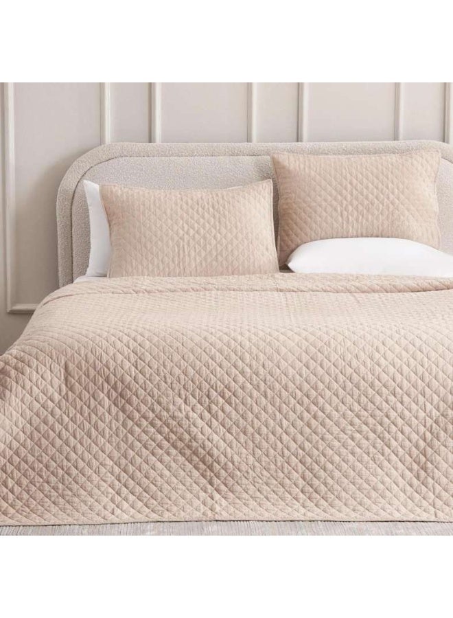 Pan Home Vintage Diamond 3-piece Bedspread Set 220x240cm - Beige - Image 2