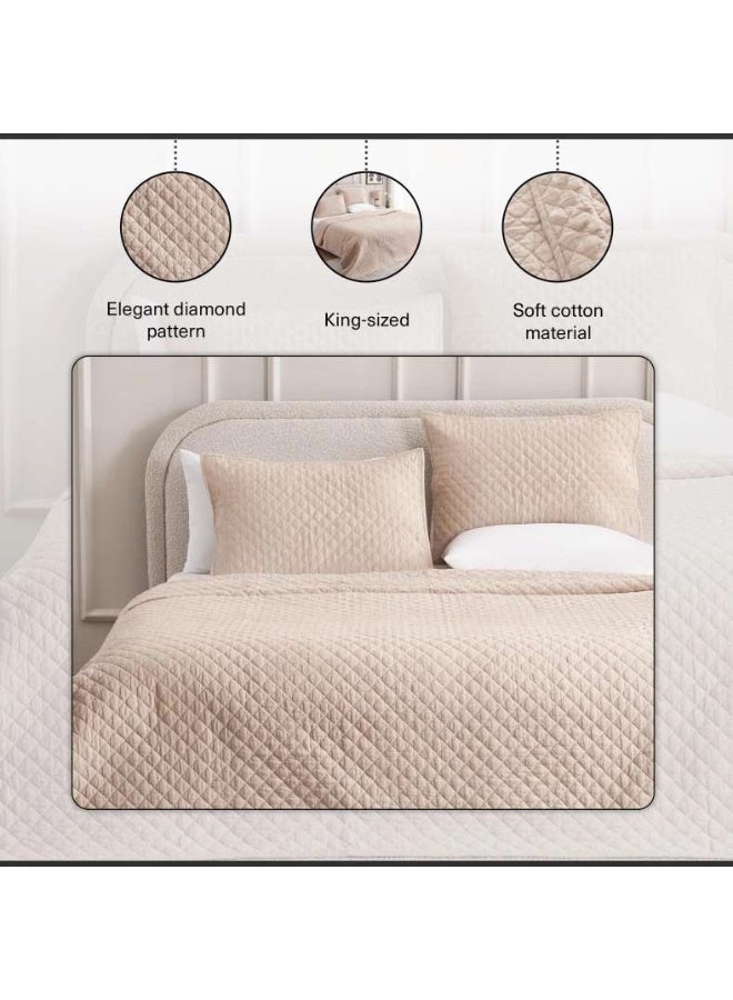 Pan Home Vintage Diamond 3-piece Bedspread Set 220x240cm - Beige - Image 4