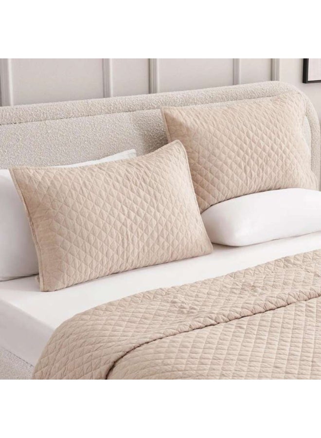 Pan Home Vintage Diamond 3-piece Bedspread Set 220x240cm - Beige - Image 3
