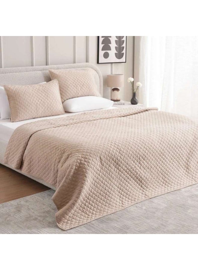 Pan Home Vintage Diamond 3-piece Bedspread Set 220x240cm - Beige - Image 1
